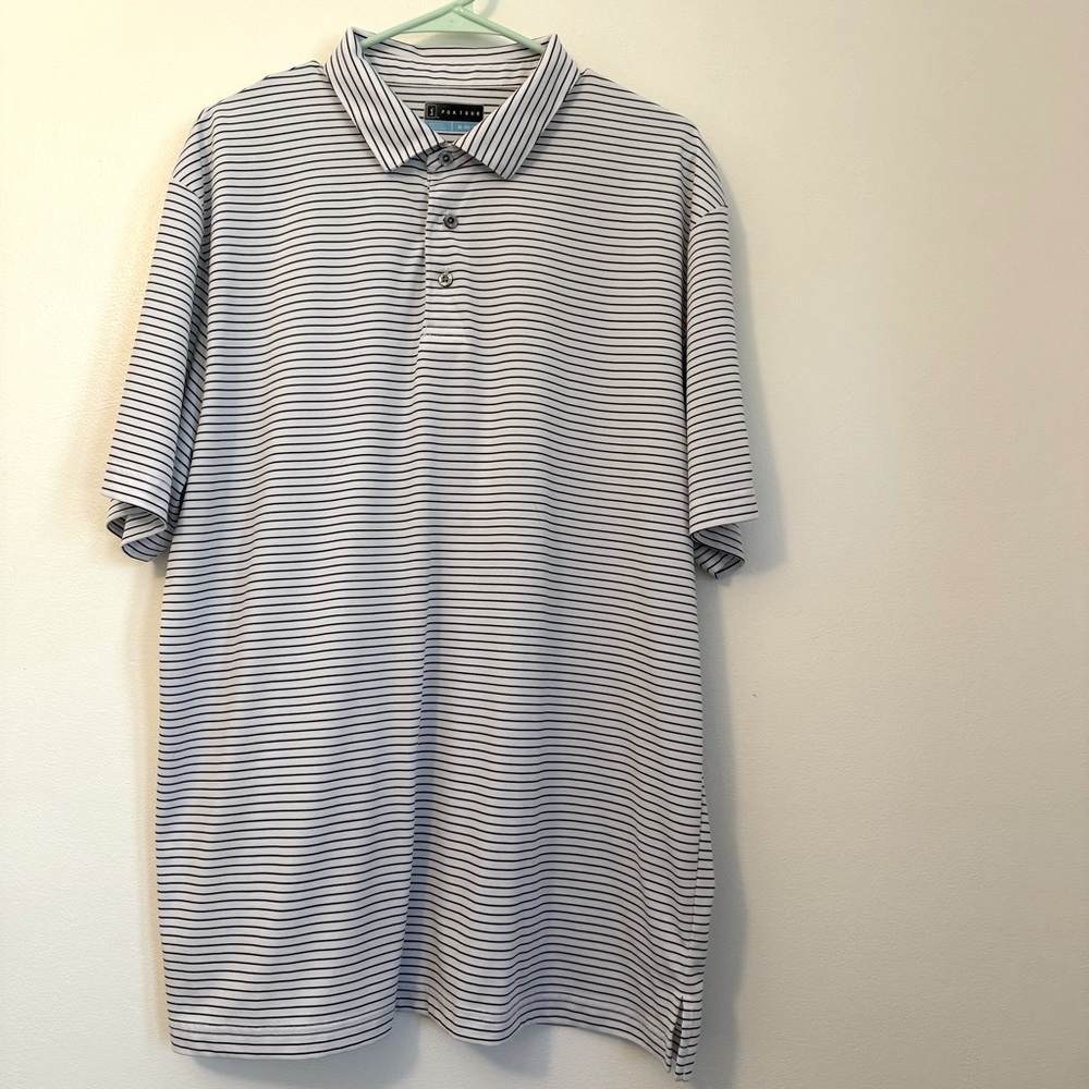 PGA Tour Golf Polo Shirt Black & White Striped Short Sleeve Sporty Men’s Sz XL